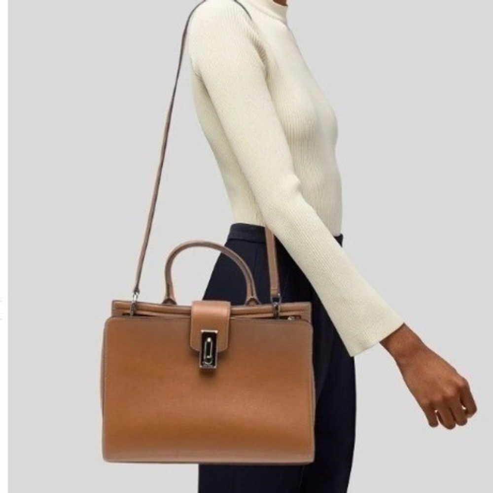 Marc Jacobs West End Large Leather Satchel Bag w/ Shoulder Strap | Maple Tan